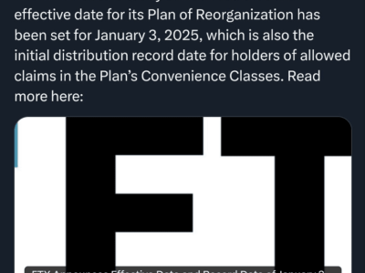 FTX重组计划生效日期确定：2025年1月3日，首次分配记录日