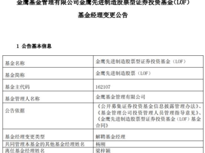金鹰基金经理梁梓颖离任引发的思考：基金经理变动对投资者有何影响？